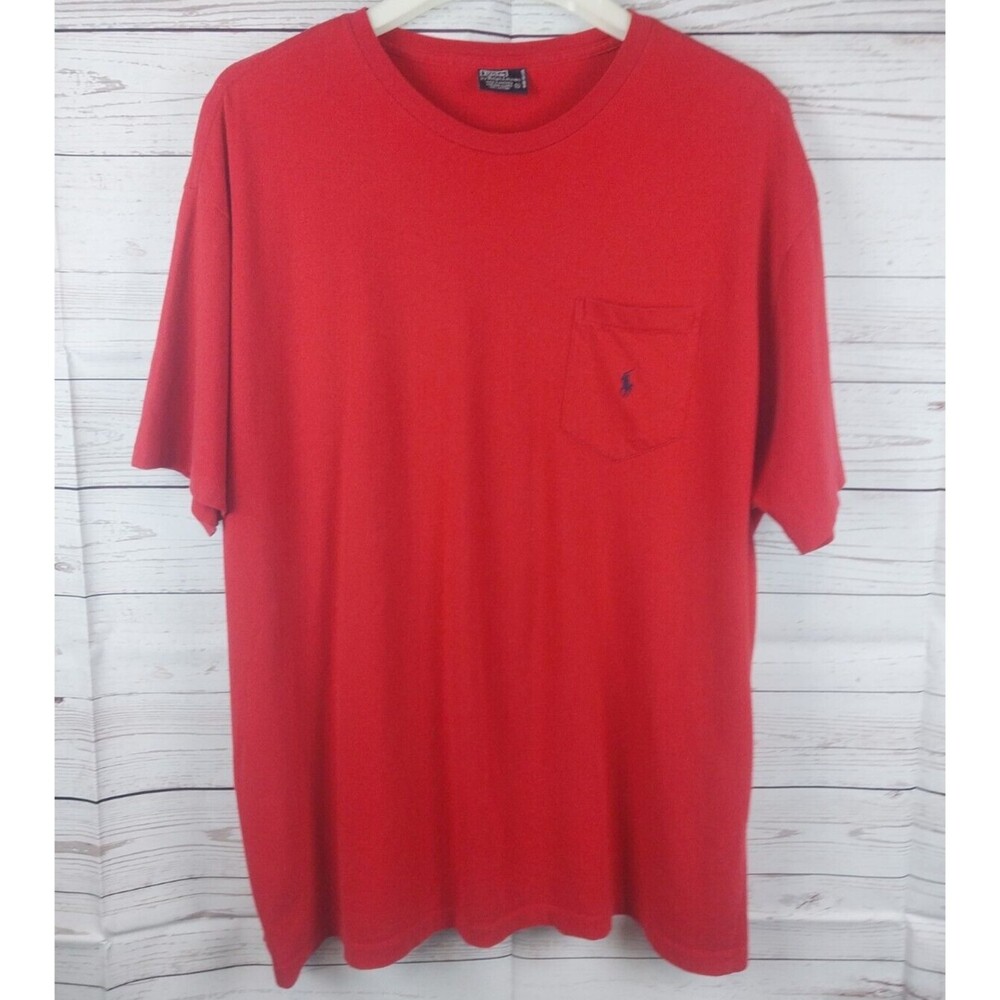 POLO Ralph Lauren Pocket Tee T-Shirt Red Single Stitch Blue Horse  Men's XL VTG